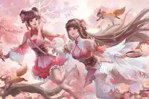 三国 粉色 樱花 女孩 松鼠 5K高清动漫壁纸 4K手机壁纸