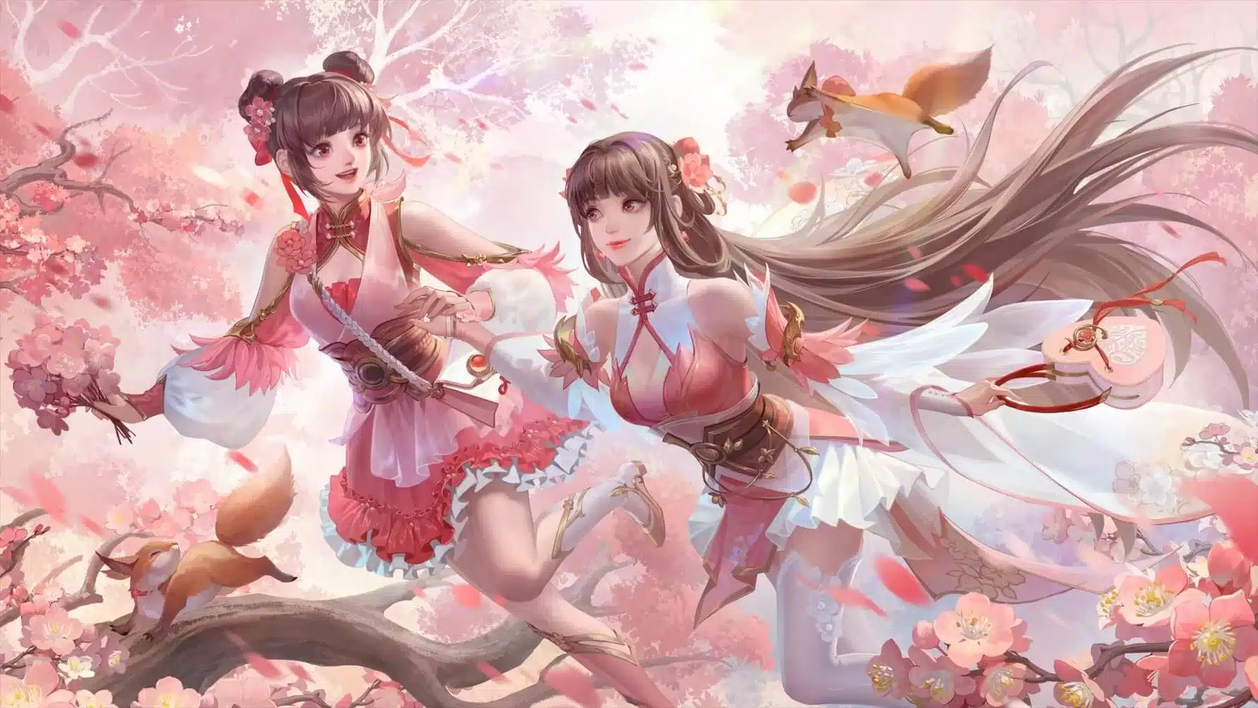 三国 粉色 樱花 女孩 松鼠 5K高清动漫壁纸 4K手机壁纸