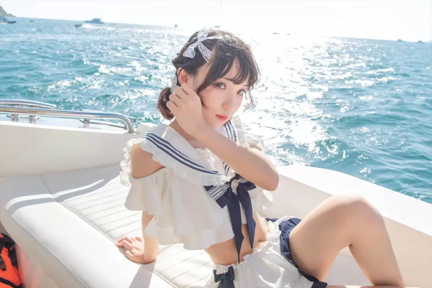 花柒Hana – 三亚熊之海军风泳装