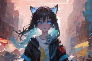蓝眼睛的猫女孩 猫娘 少女 兽耳 4k动漫壁纸